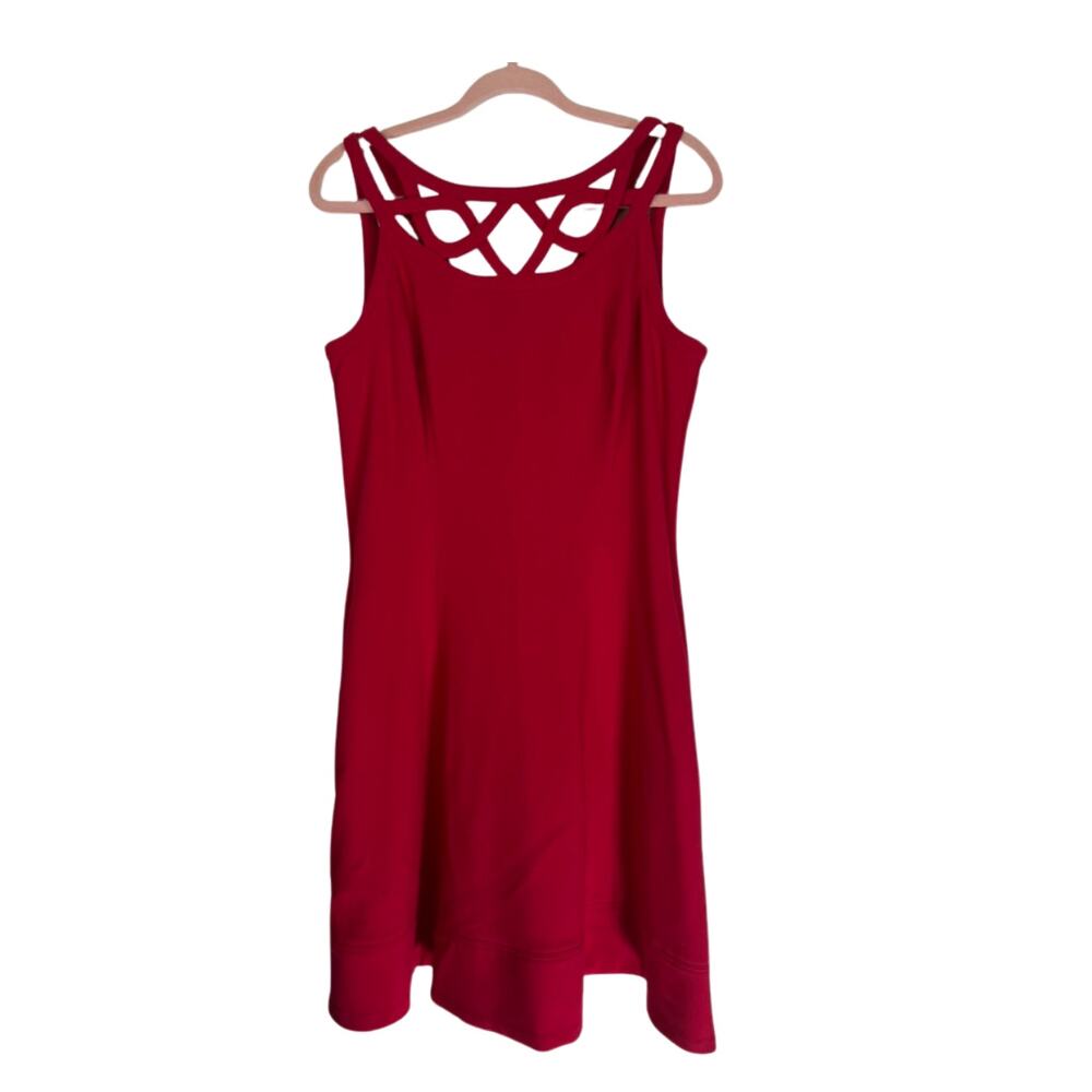White House Black Market Red Sleeveless Fit & Flare Cutout Midi Dress Size 10
